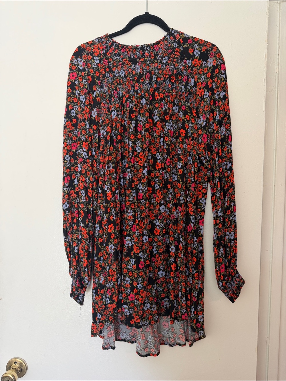Free People Floral Mini Dress Women's Medium Black Red Purple Smocked